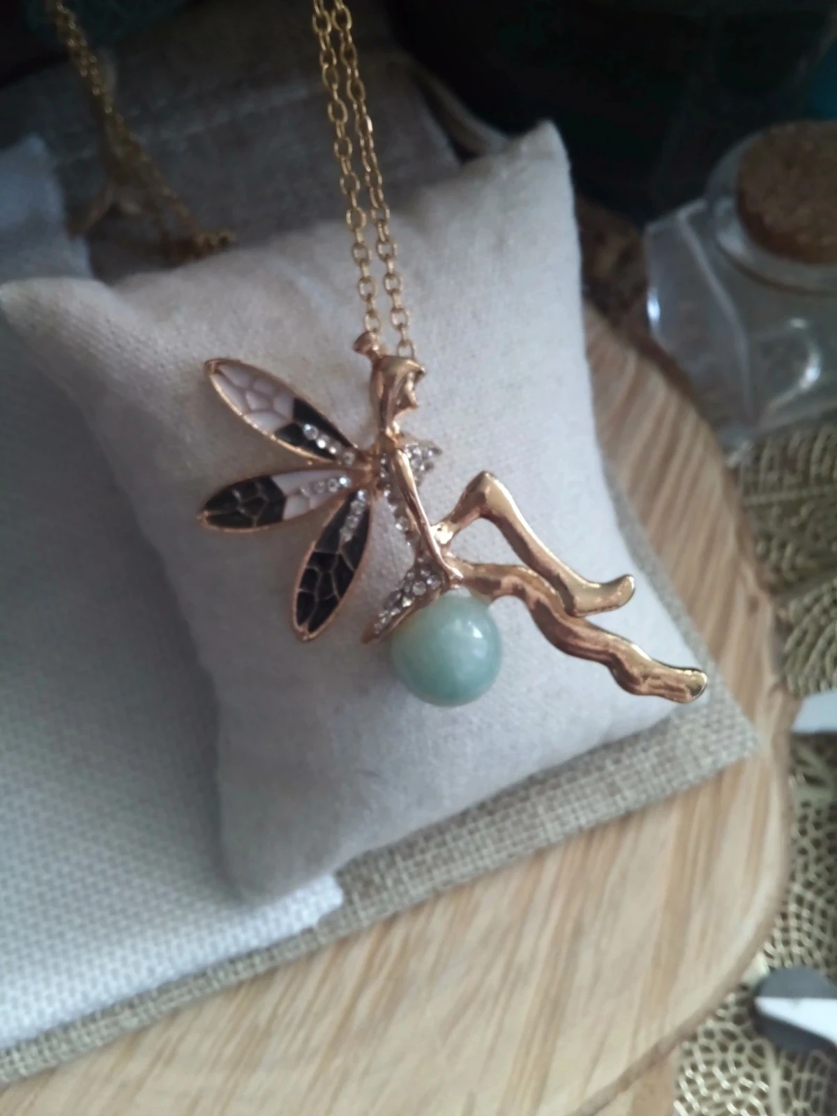 Golden fairy necklace with wings and blue turquoise amazonite stone 🩵. – photo 6